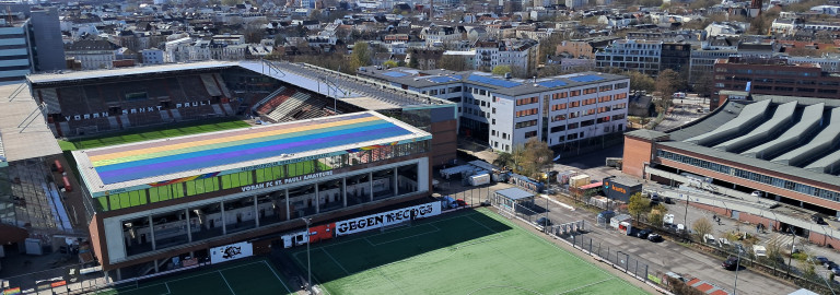Blick auf Hamburg und Stadion am Millerntor