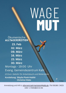 Plakat mit einer Mini-Figur, die einen schräg gestellten Stab bergauf geht