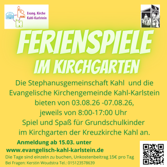 gelber Hintergrund mit Infomationstext zu den Ferienspielen