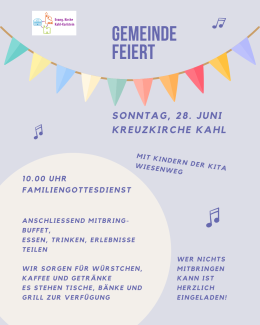 Lila HIntergrund mit bunten Wimpeln und dem Text für die Veranstaltung