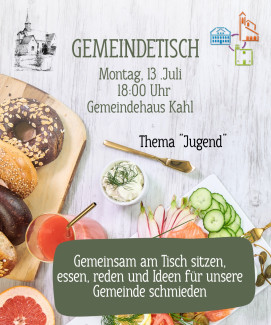 Gedeckter Tisch mit dem Einladungstext zur Veranstaltung