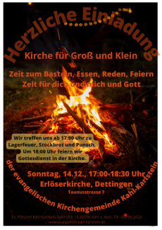 Plakat mit Feuerschale und Einladungstexten