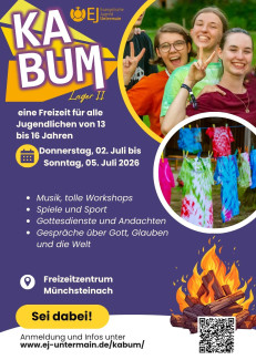 Werbeflyer für KABUM mit lachenden Jugendlichen