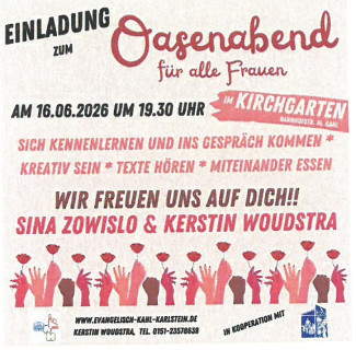 Plakat mit vielen Händen, die Blumen halten und dem Einladungstext zur Veranstaltung